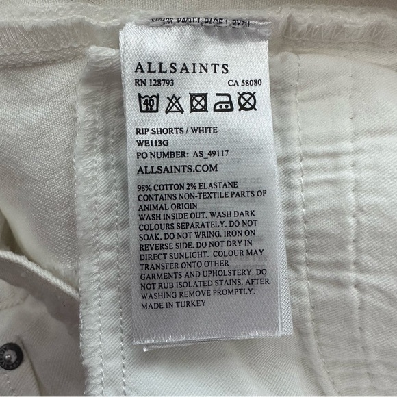 Allsaints Rip Shorts Fit White Denim Distressed Womens W29 - Picture 11 of 11